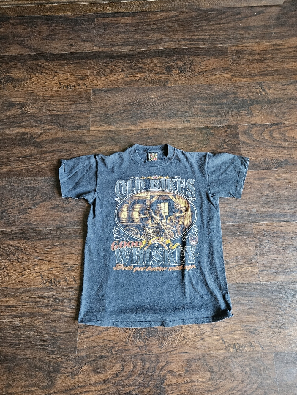 Vintage 1993 3D Emblem Old Bikes & Good Whiskey Shirt American Biker USA